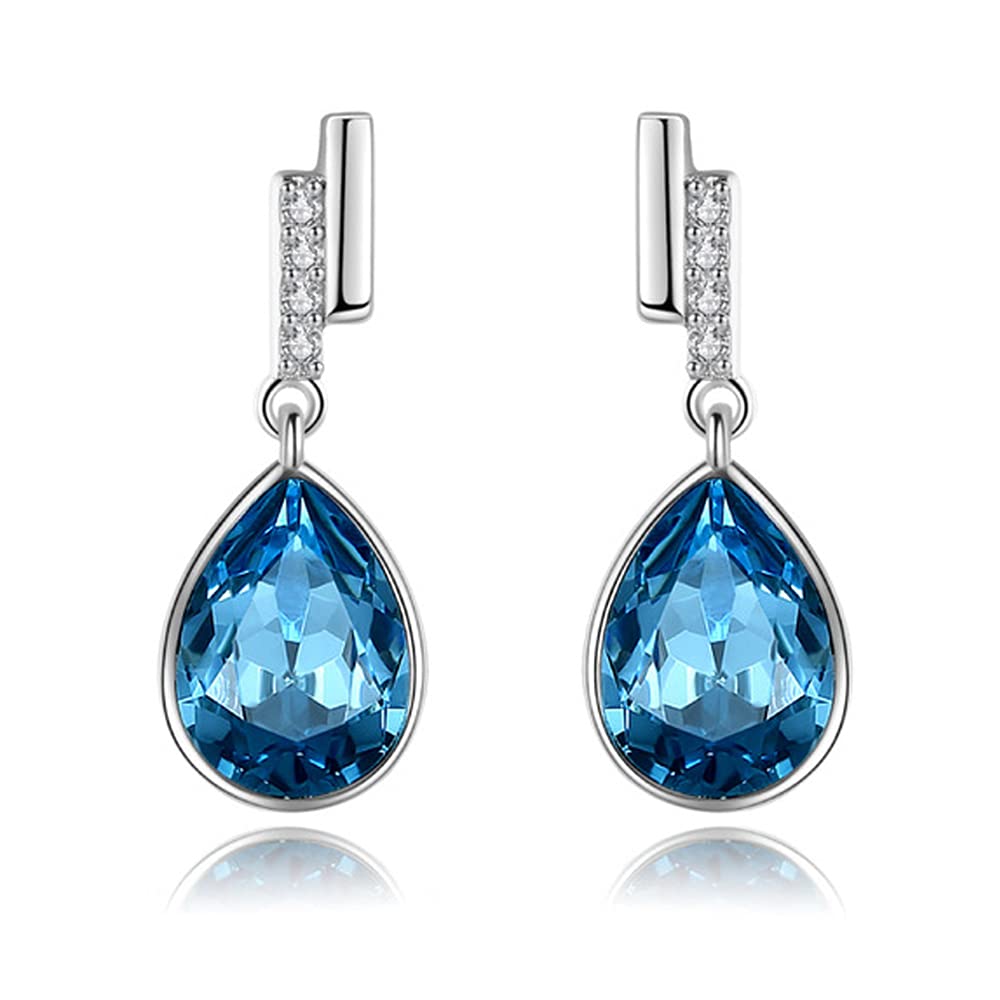 Sterling Silver Stud Earring Hoop Earrings Women Girls Elements Flashing Shape S925 Silver and Blue Crystal for Women's
