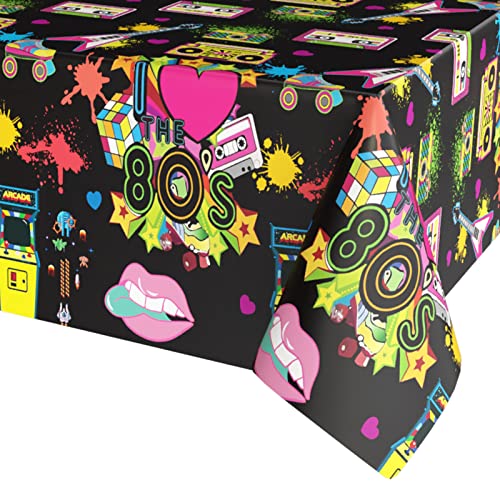 Mantel de Fiesta de Los Años 80, 1PC Mantel de Fiesta de Cumpleaños de Los Años 80 para Decoración de Fiesta Temática de Hip Hop de Los Años 80, Manteles de Los Años 80 para Suministros de Fiestas thumbnail