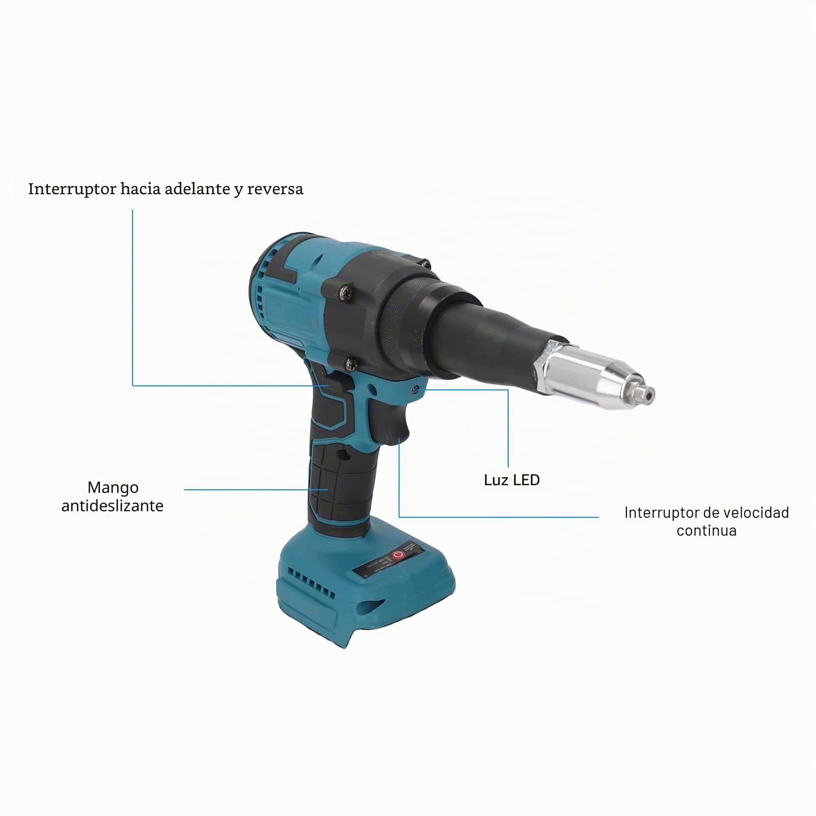 Pistola Remachadora Eléctrica sin Escobillas de 18 V, Pistola Remachadora Inalámbrica, LED Azul, Herramienta Manual de Tuerca de Remache Automática