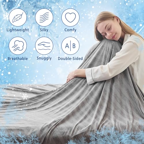 Image of EMME Cooling Throw Blanket, Thin Lightweight Summer Blanket for Couch Sofa, Cold Bed Throws for Hot Sleepers, Double Sided, Keep Body Cool for Kids Adults, Grey
