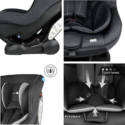 Cozy N Safe Fitzroy Group 0+1 Car Seat 0-18KG, Birth - 4 Years, 5 Point Harness, 4 Position Recline, Rear Facing from Birth to 13kg/ Forward Facing from 9kg to 18kg, Deep Padding - Black/Grey - Image 6