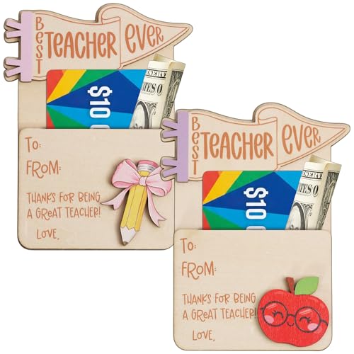 KATINAT Back to School Teacher Gifts Set 2 PCS Teacher Appreciation Gift Card Holder Wooden Pencil & Apple Money Holder Thank You Teacher Gift Back to School Card Holder 5.12 x 3.54 Inches