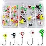 Fishing Lure Round Jig Head Hook Set,50pcs Ball Head Fishing Hook with Double Eyes Painted Fishing Jig Hooks for Crappie Bass Trout Saltwater 1g/2g/3.5g/7g/10g