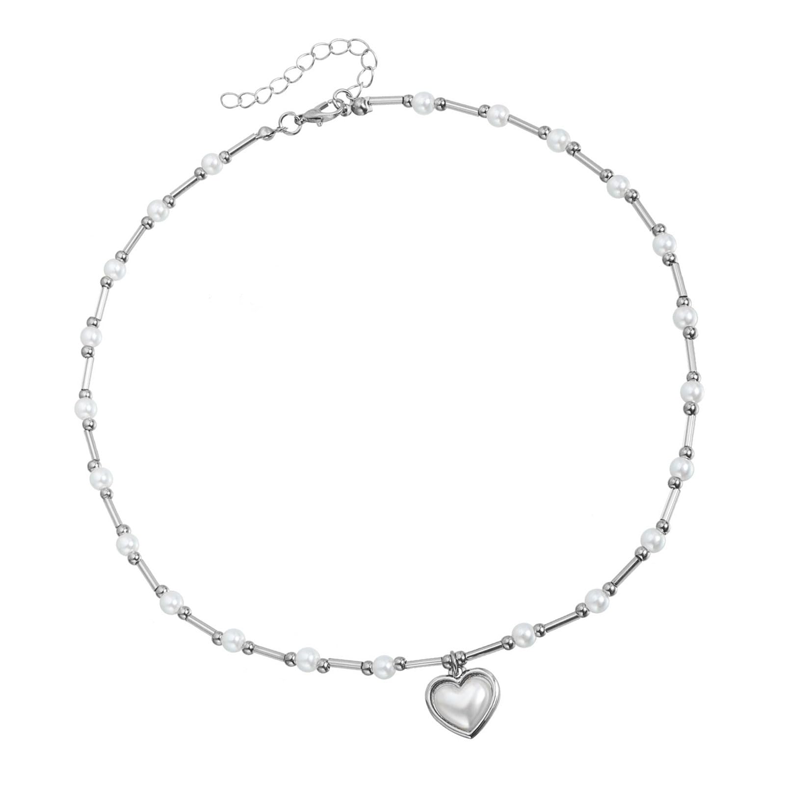 Maxtonser Stylish Heart Pearls Pendant Necklace Adjustable Chain Sweet Cool Fashionable Versatile Neckchain Jewelry Accessory