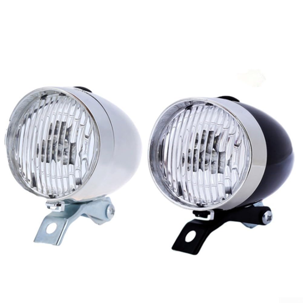 Yelvera Retro-Themed Front Bicycle Light With 3 LEDs And Sturdy Construction For Dependable Use In Low-Light Environments(Silver)