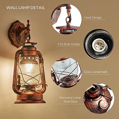 Image of Wall Sconces, Retro Antique Vintage Rustic Lantern Lamp Wall Sconce Light Fixture (Yellow Bronze - 2 Pcs)