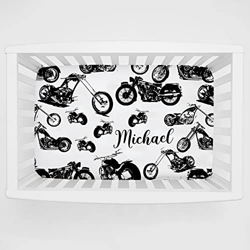 Personalized Pack and Play Sheets with Name, Custom Name Baby Mini Crib Sheets for Baby Boys, Name Pack n Play, Fitted Sheet with Name, Soft and Breathable Material (Motorcycle)