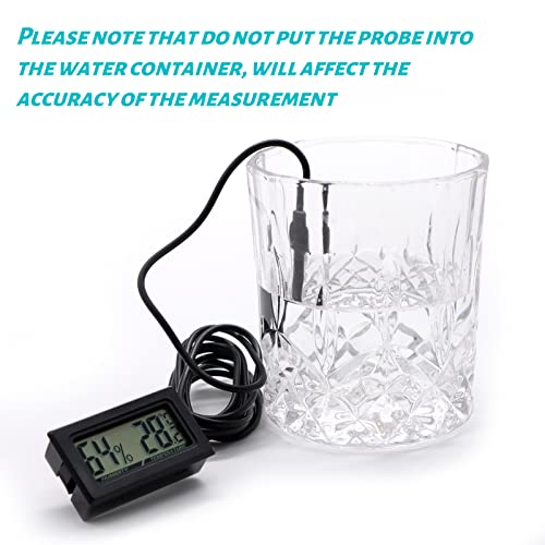 Mini Reptile Terrarium Thermometer Hygrometer with Probe Reptile Thermometer and Humidity Gauge Digital Pet Thermometer with Fast Readout for Turtles Lizards Care Aquariums (Black)
