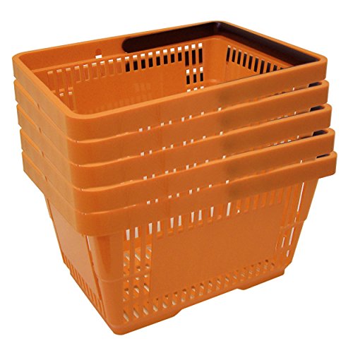 GERSO 5 cestas de la Compra de plástico, Cesta de la Compra, supermercado, plástico con asa, 22 litros, apilables, Color Naranja