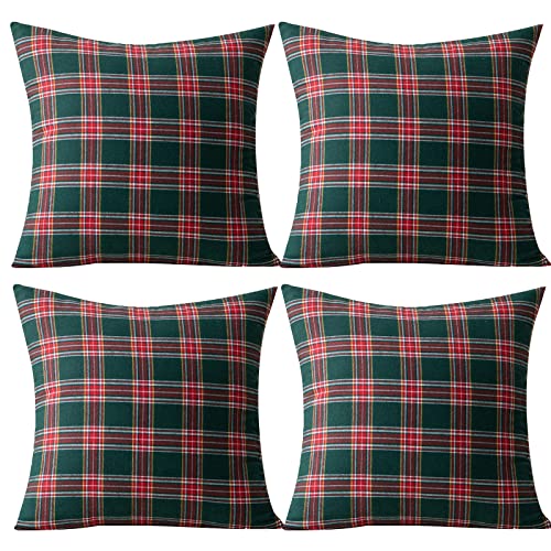 Qelus 4 er Kissenbezug Weihnachten Set, Kariert Plaid Kissenhülle...