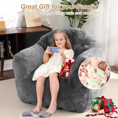 Image of GarveeHome Bean Bag Chair, 39 inch Bean Bag Couch Kids Bean Bag Chair with Filler Included, Beanbag Chair Soft Adult Bean Bag Sofa Chair Floor Sofa for Gaming Reading, Dark Grey
