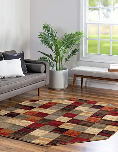 Image of Unique Loom Barista Collection Area Rug - Gava (7' 1 inch Octagon, Multi /Brown)