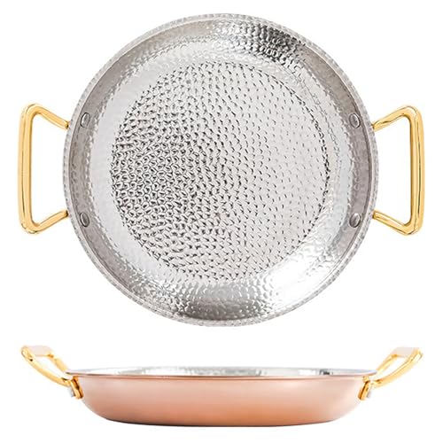 NIRBO Paellera Española De Doble Oreja Sartén Antiadherente De Acero Inoxidable 304 De Tres Capas Sartén Sartén Paella De Mariscos Olla Para Acampar,Rose Gold-16cm