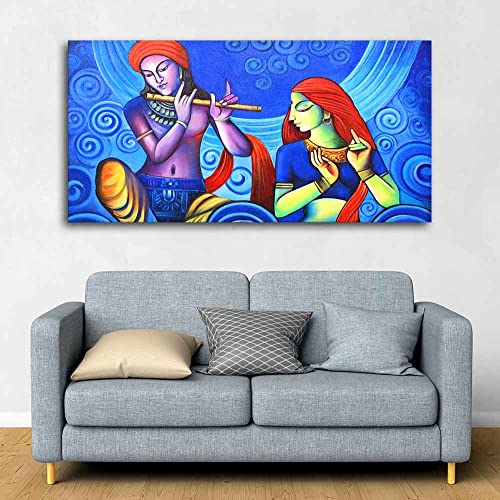 Image of VIBECRAFTS Canvas Paintings for Living Room Drawing Room Radha Krishna Canvas Wall Painting Fitted With Wooden Frame For Home | Office | Living Room | Gift (PTVCH 2476)