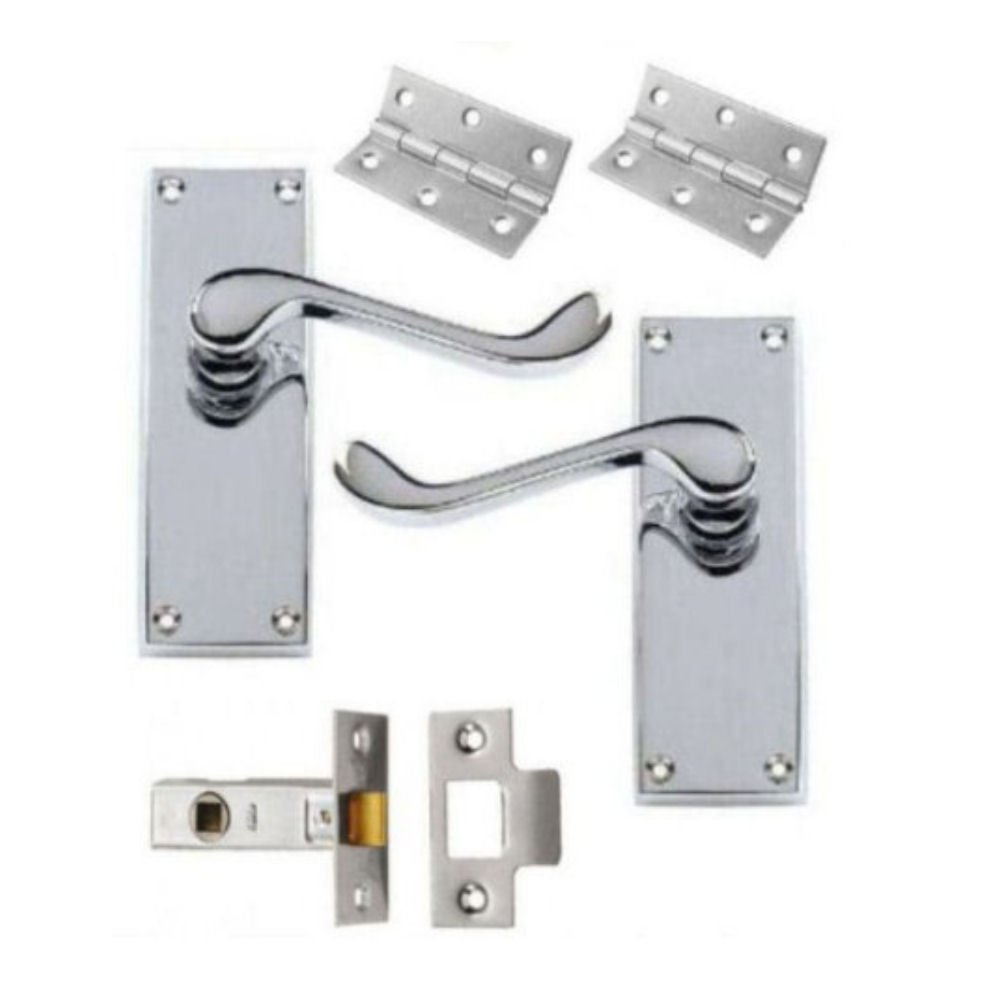 Discount Hardware Uk Â€” Victorian Scroll Polished Chrome Door Handle Latch Pack + Hinges & 64Mm Latch