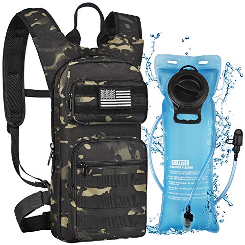 NOOLA Hydration Backpack with 3L TPU Water Bladder, Tactical Molle Water Backpack for Men Women, Hydration Pack for Hiking, Biking, Running and Climbing (Black camo)