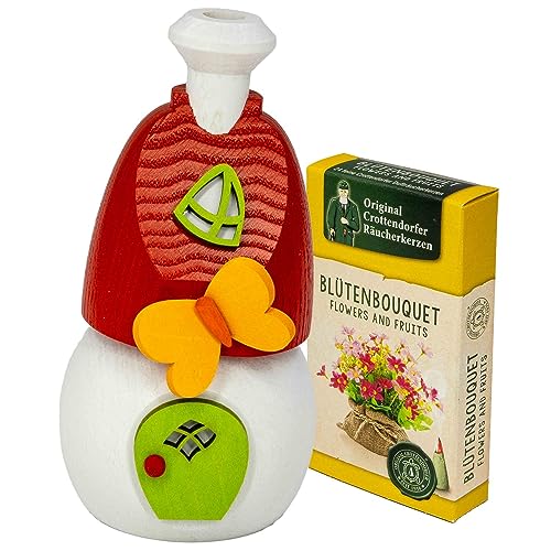 Seiffener Volkskunst | Räucherhaus aus Holz 13 cm | Frühling Sommer Herbst | Frühlingszauber mit Schmetterling
