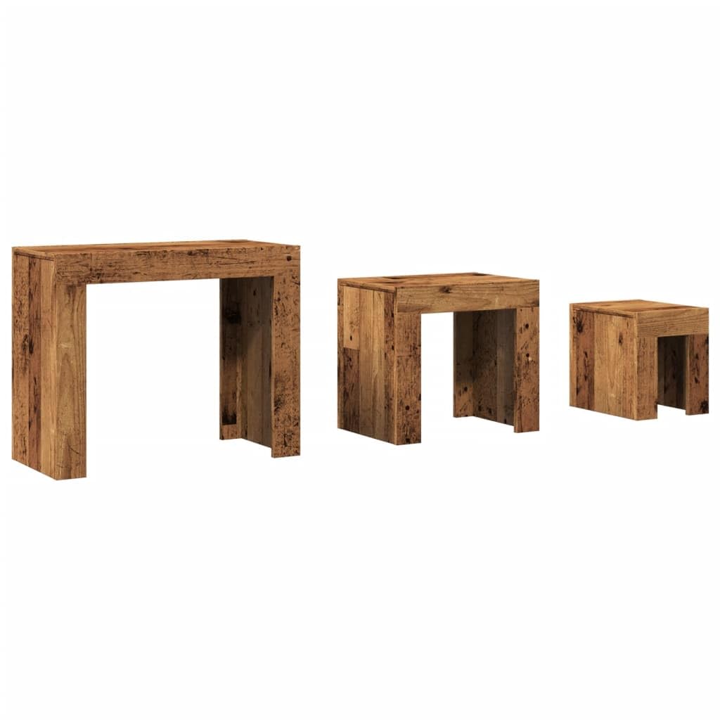 vidaXL Mesas de Centro apilables 3 uds Madera de ingeniería Envejecida, Mesa apilable, Mesa Auxiliar apilable, Juego de mesas apilables, Mesa anidada