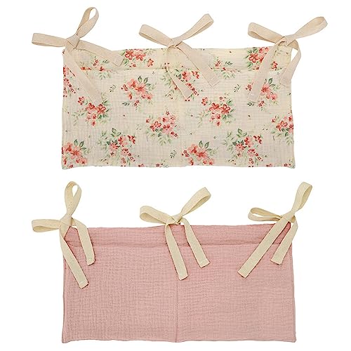 2 Pack Baby Crib Hanging Storage Bag, 2-Pockets Baby Crib Side Organizer Crib Hanging Organizer for Diapers, Toys, Clothing