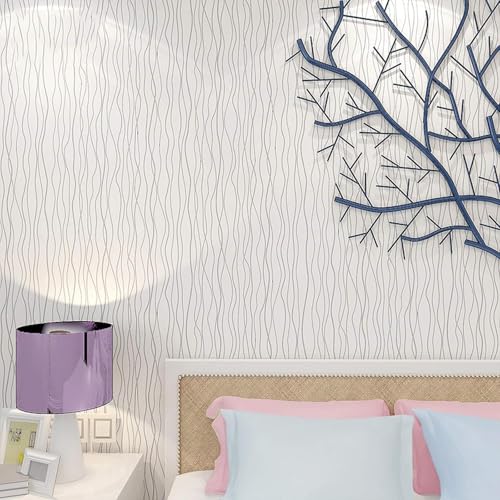 Image of 45 x 1200 CM Stripe Wallpaper Silver White | Self Adhesive PVC Peel & Stick Wallpaper Roll | Waterproof Decorative Wall Sticker for Living Room, Bedroom, Hall & Office