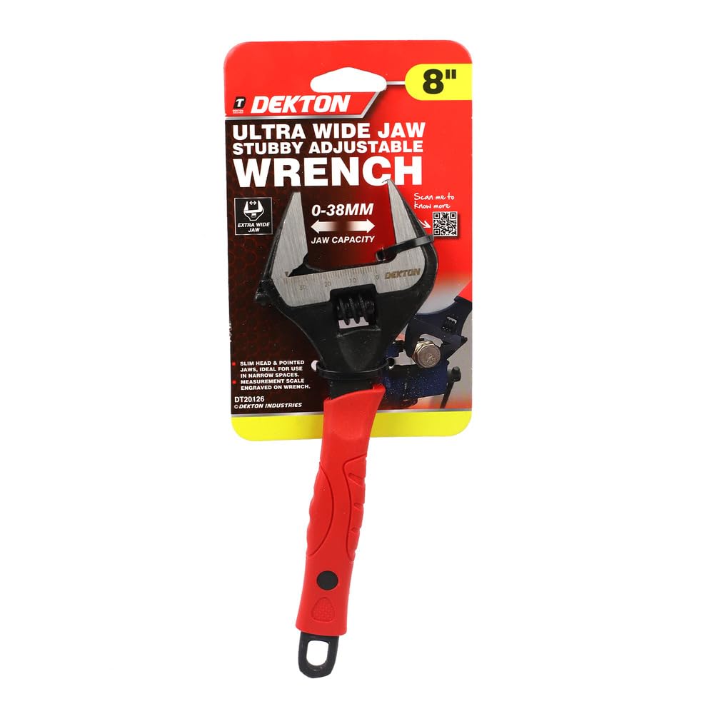 Dekton 8"" Adjustable Spanner Extra Wide Jaw Soft Grip Handle Wrench Piler