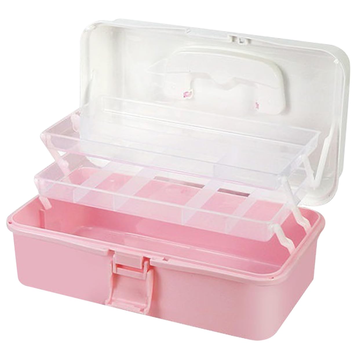 MAGICLULU Mehrschichtige Aufbewahrungsbox für Schreibwaren, Rosa, Pp | Dreistufige Trennstruktur, für Beauty Zubehör und Stickzubehör, Tragbare Ausführung für Camping und Umzug