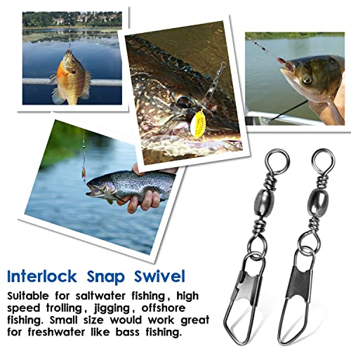 Fusigo Fishing Snap Swivel Saltwater, 110Pcs High Strength Fishing Barrel Line Connector Fishing Swivels Barrel Safety Snap Fishing Tackle Accessories #TOP6