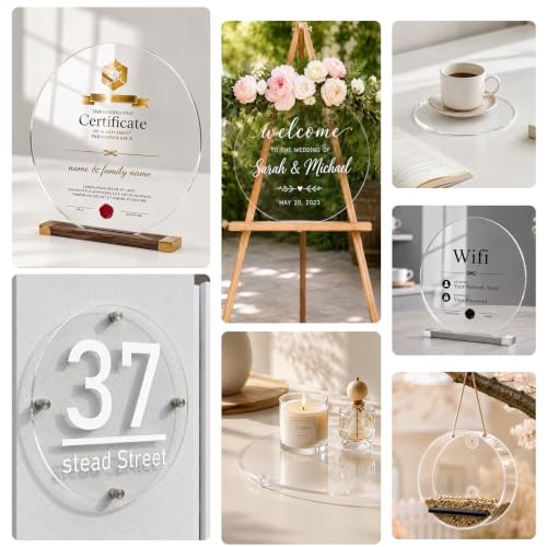 Image of KINLINK 13IN Plexiglass Sheets 1 /8 inch Thick, 3mm Clear Cast Acrylic Sheet, Plastic Board for DIY Project, Craft, Table Top, Round for Cake Discs, Acrylic Sign and Wedding Invitation 2 Pack