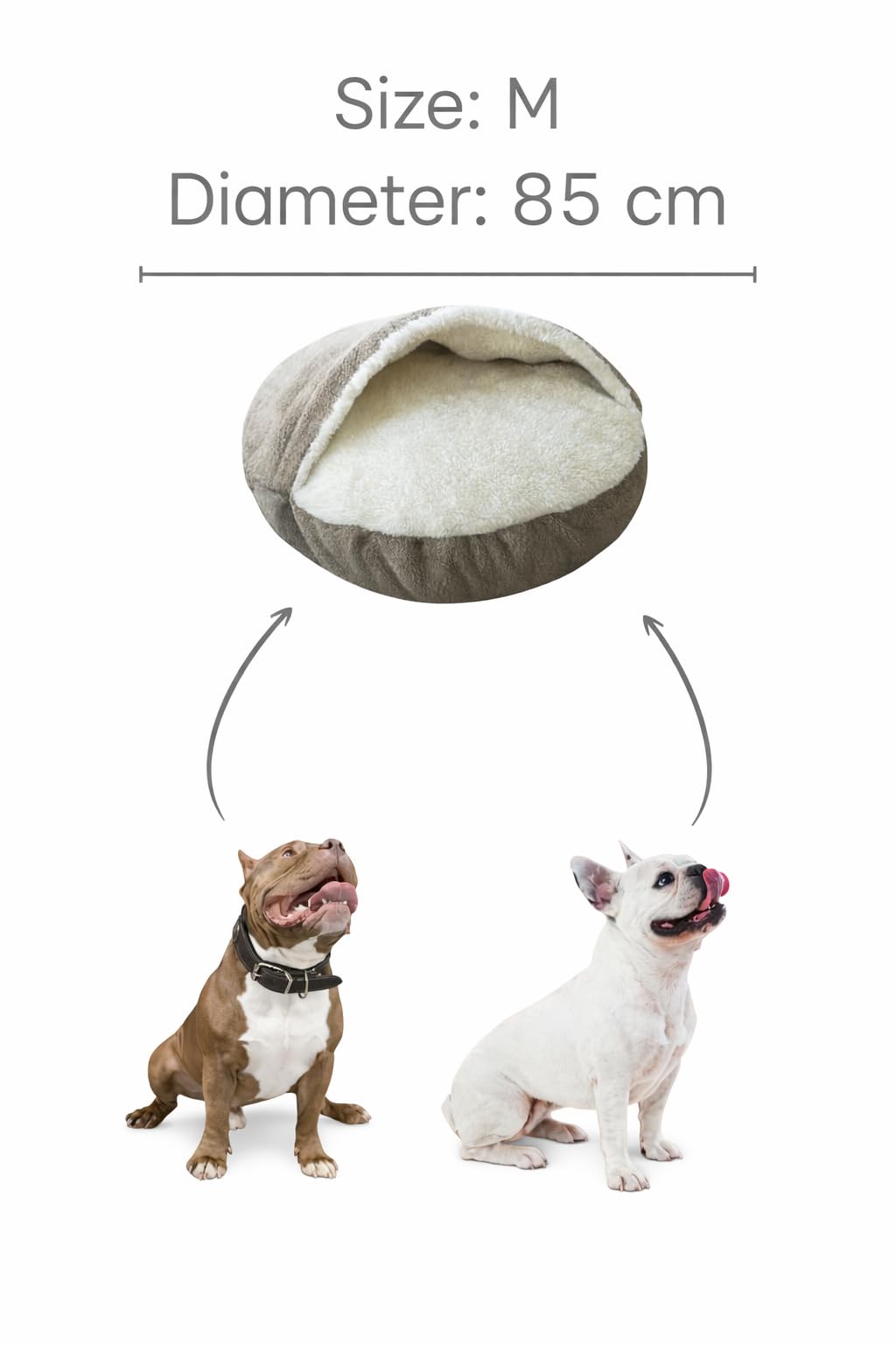 Premium Höhlen-Hundebett für mittelgroße Hunde, Größe M (85 cm), waschbar, austauschbare Teile, gemütlich, warmes Flauschiges Bett zum Liegen innen oder Oben | Hellbeige