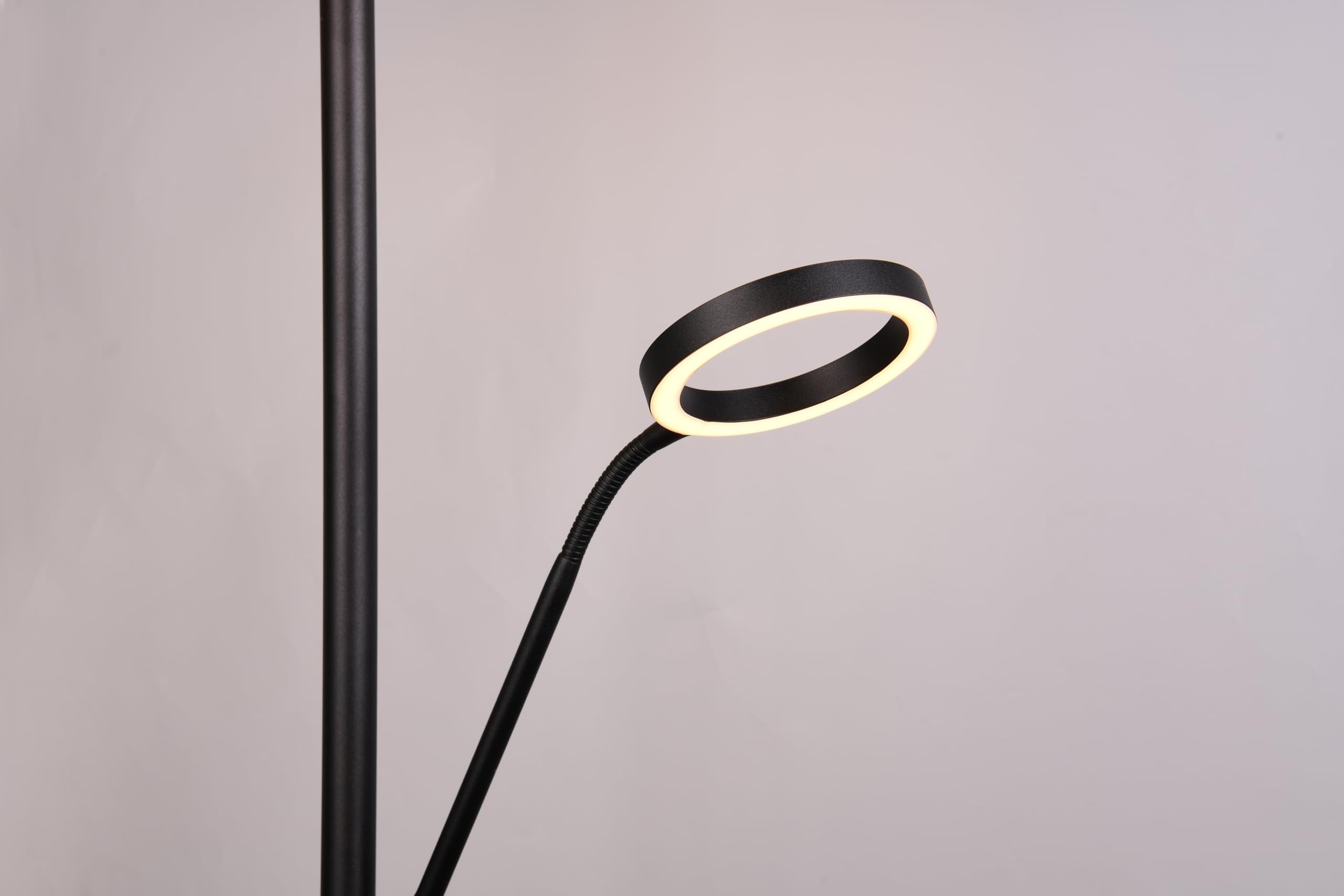 Trio Leuchten LED Stehleuchte Willis 449510232, Metall Schwarz matt, 39 + 5.5 Watt LED, Lichtfarbe einstellbar, dimmbar