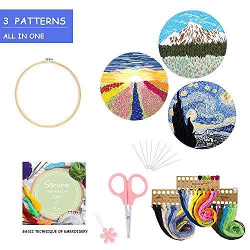 image for Santune 3 Sets Embroidery Starter Kit with Instructions,Cross Stitch S