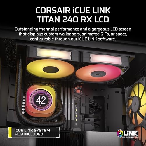 CORSAIR iCUE Link Titan 240 RX LCD Liquid CPU Cooler – 240mm AIO – Low-Noise – FlowDrive Cooling Engine – Intel LGA 1851/1700, AMD AM5/AM4 – 2X RX120 RGB Fans – iCUE Link System Hub Included – Black by Corsair - Image 2