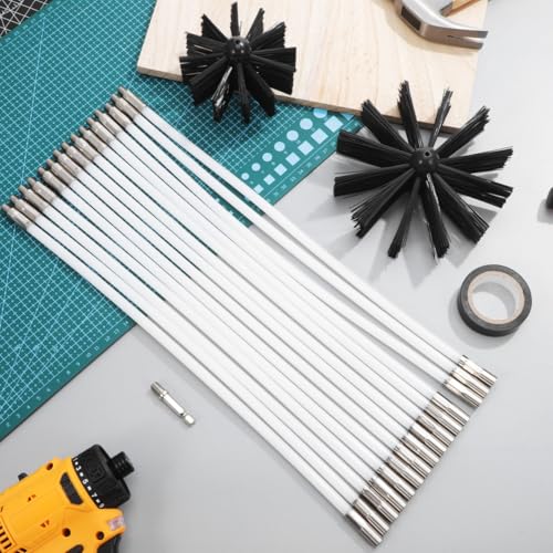 Veemoon 20 Feet Chimney Sweep Kit, Chimney Pipe Cleaning Brush - 15pcs 16inch Flexible Extendable Rods with Two Sizes Heads (3. 9/5. 9in) for Home Stove Logs Fireplace Dryer Vent Clean System