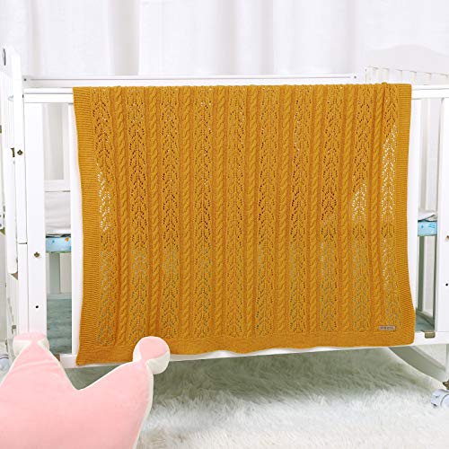 Image of LAWKUL Neutral Baby Blankets Cotton Baby Girl Receiving Blankets Infant Swaddle Baby Blanket Toddler Blanket Newborn Yellow Color Size 40x30 Inches
