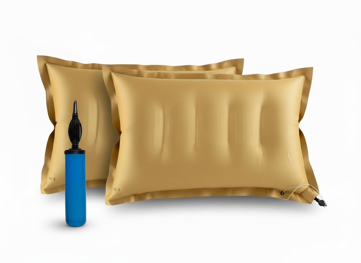PM SQUARE Brown Air Pillow Pack of 2 with an Air Pump for Travelling, Bus, Camping, Hostel and Office-image-31