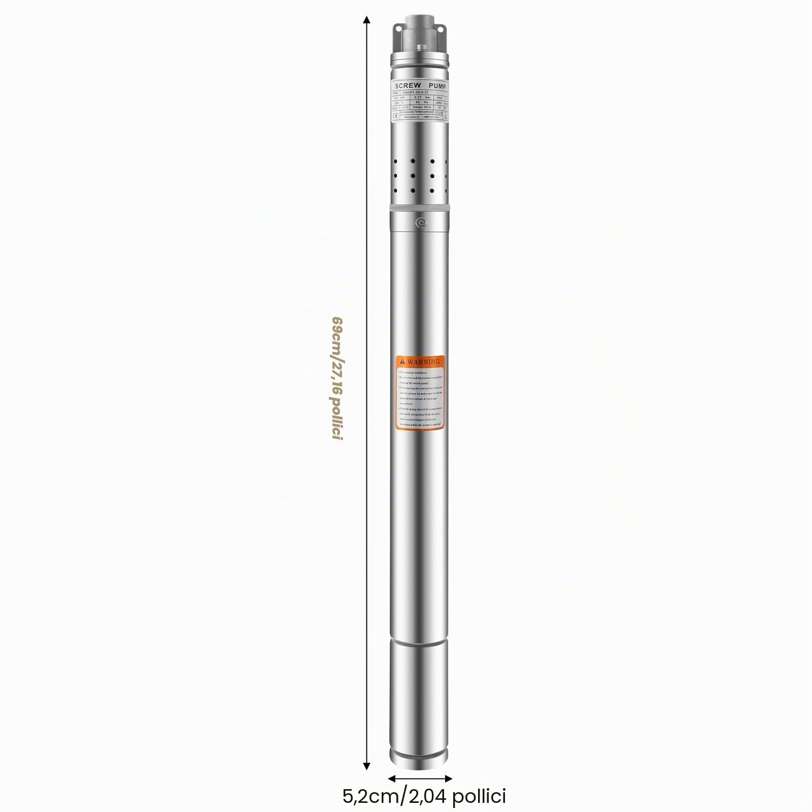 Pompa per fontana profonda da 2 pollici, pompa sommersa con interruttore a pressione in acciaio inox 1000 L/H, 0,37 KW, 55 m, altezza di mandata, pompa dell'acqua per irrigazione giardino
