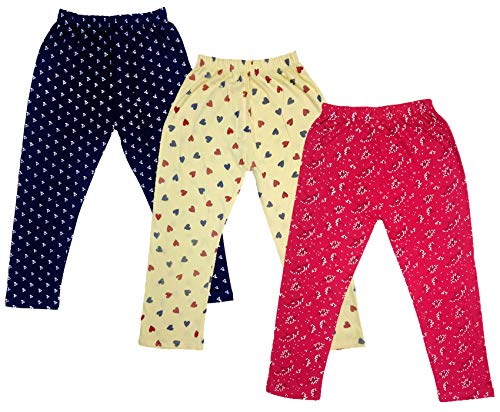 Image of IndiWeaves Girls Printed Cotton Capri Pants for Summer (Magenta1,Yellow,Navy Blue, 4-5 Years) Pack of 3