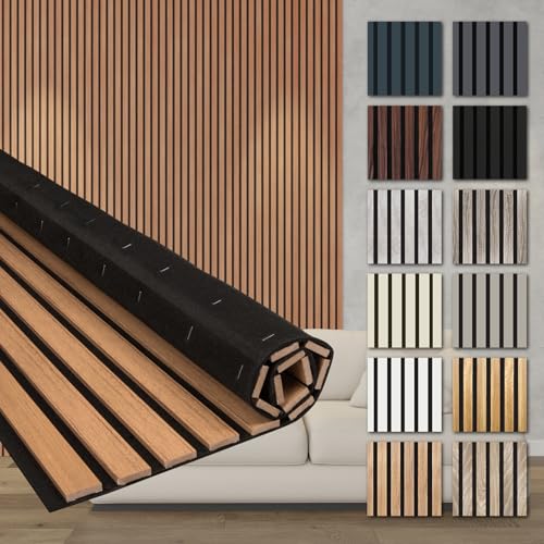 HEXIM Akustikpaneele 2 Stück 278x60cm Holz Comfort - flexible Holzpaneele Platten Lamellenwand flexibel MDF Wandpaneele TV Wandverkleidung Holzwand Deko braun (3.34m² Teak)