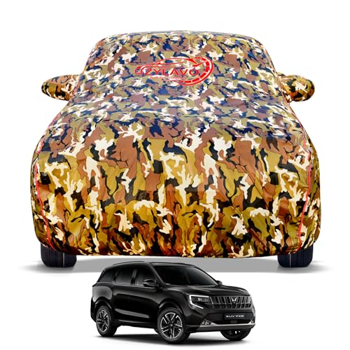 Image of XUV 7XO Model 100% Waterproof Car Cover for All Weather Protection Mirror & Inner Cotton Triple Stitched Cover, Adjustable Belt Bottom Elastic to Secure Fit (Jungle Print)