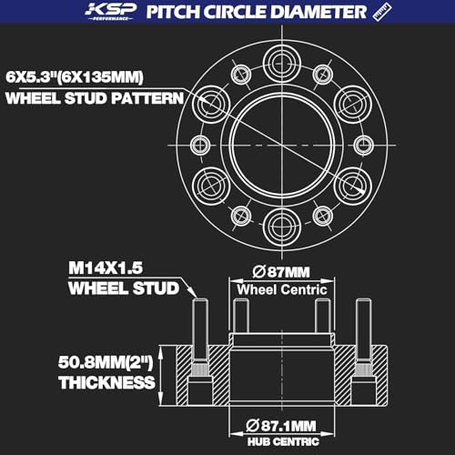 Image of KSP 2inch Wheel Spacers for F150 Expedition Navigator 2015-2026, 6x135 Spacers with Hub Lip Compatible With Lincoln, 50.8mm Forged Spacer with M14x1.5 Stud 87.1mm Center Bore for 6 lug Truck Rim