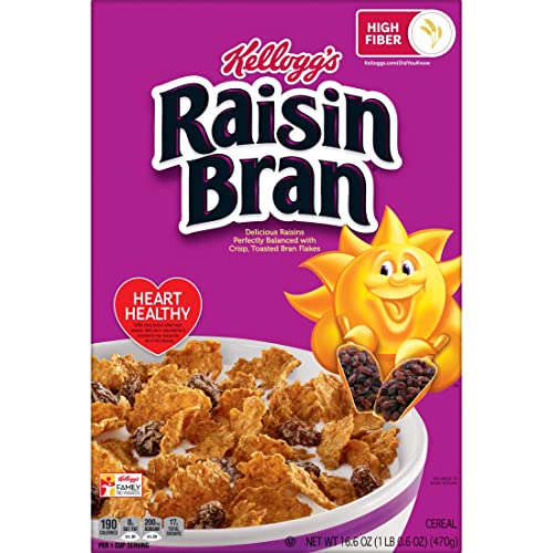 Kellogg's Raisin Bran Cold Breakfast Cereal, High Fiber Cereal, Made With Real Fruit, Original (10 Boxes) #TOP7