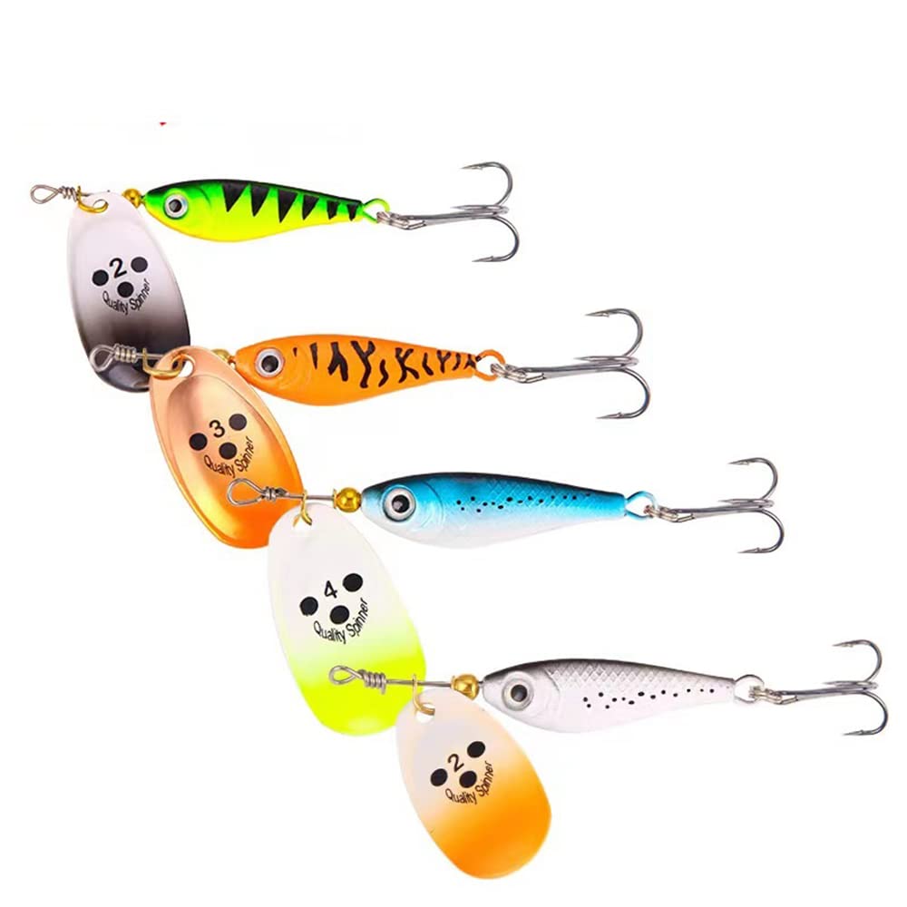 4 señuelos giratorios de pesca, como señuelos giratorios duros y spinnerbaits para lucioperca, salmón, trucha, trucha, lubina, pez rojo, 35
