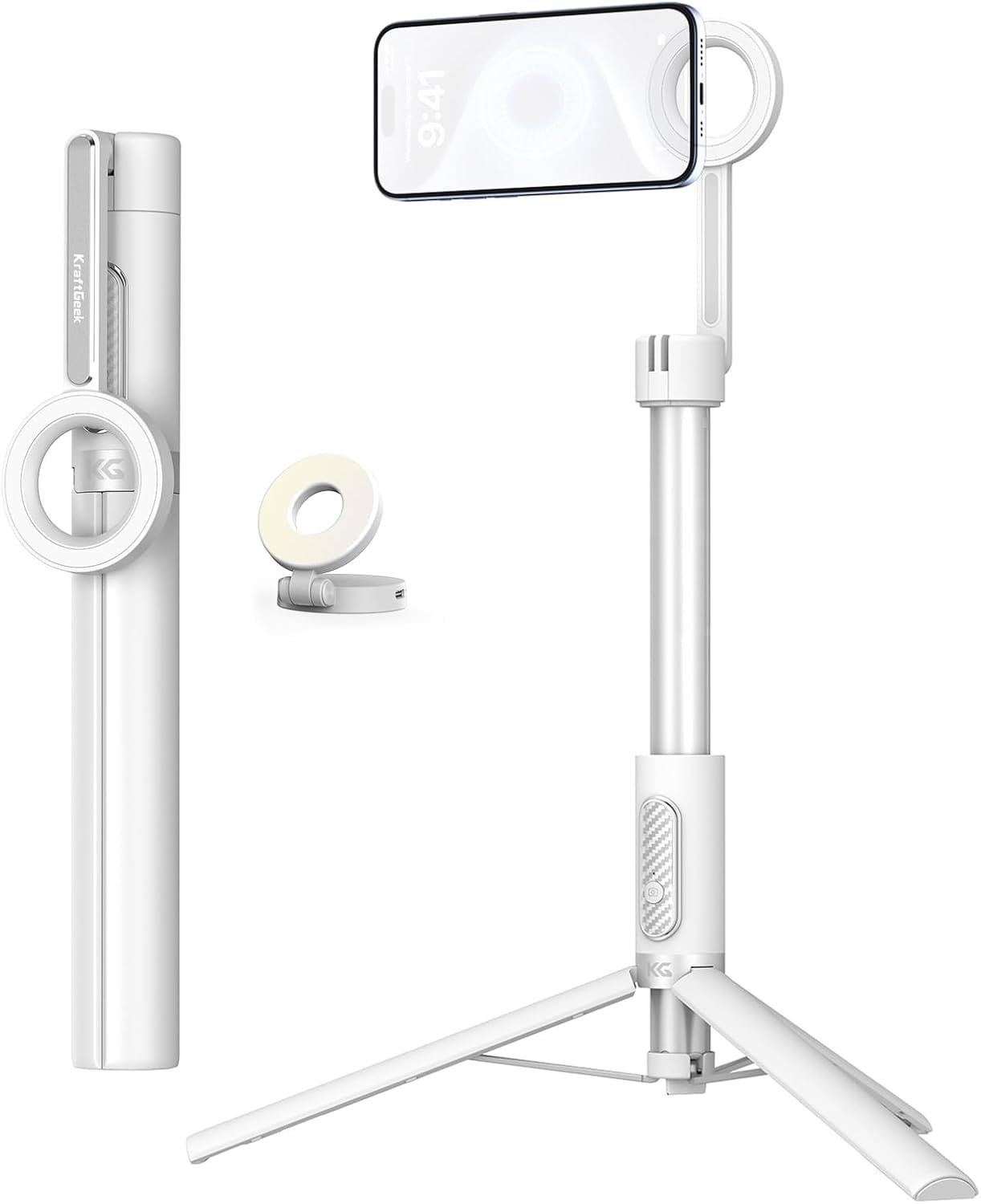 KraftGeek 163cm Palo Selfie Trípode para Movil con Aro de Luz Magnético