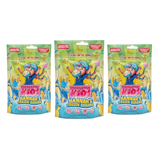 Image of Bubblegum Kids Hannah's Frozen Banana Sugar Free Gum | Sugarless Gum with Xylitol | Vegan, Peanut Free, Low Calorie Candy Alternative for Kids & Adults | Resealable Bag, 55 Pieces Per Pack, 3 Pack