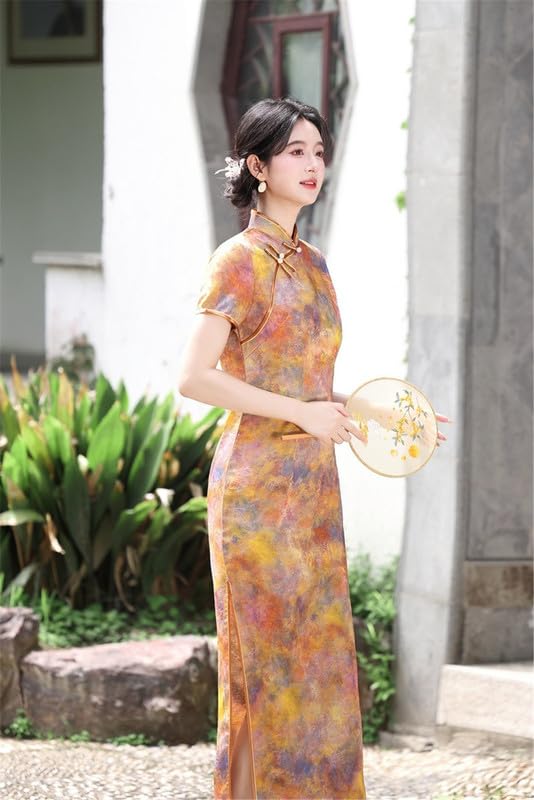 Abiti Qipao Lunghi da Donna Taglie Forti in Stile Cinese Abiti Vintage in Jacquard con Fibbia Abbigliamento Orientale Classico