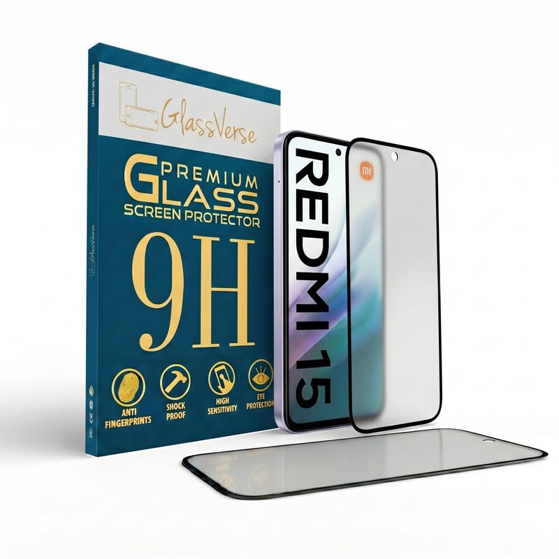 Image of GlassVerse Matte Tempered Glass for Redmi 15 | Anti Glare, Smooth Touch Screen Protector, 9H Hardness, Edge to Edge, Case Friendly, Hassle-less Installation Kit Included. (Pack of 2)