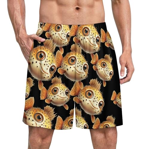 Cute Puffer Fish Soft Short Pajama Bottoms for Men Breathable Cool Bottoms Lounge Sleepwear