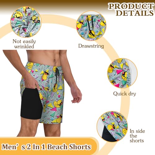 2 in 1 Mens Swim Trunks with Compression Liner 80s 90s Boardshorts Quick Dry Beach Shorts4