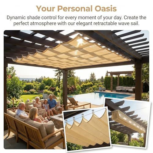 Voile d'ombrage rétractable anti-UV et store de plafond avec kit de montage - 6