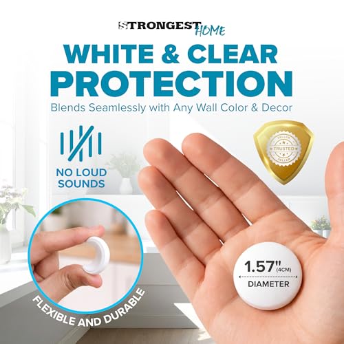 Image of STRONGEST HOME Door Stoppers (Medium) 1.57 inch - Door Stop for Wall with Strong Back Adhesive - Quiet and Shock Absorbent Silicone Wall Protectors from Door Knobs - Protects Every Surface (White | 7 PCS)